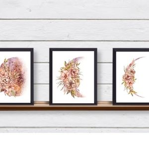 Set of 3 Moon Phases Gorgeous Floral UNFRAMED Wall Art Prints Home Decor